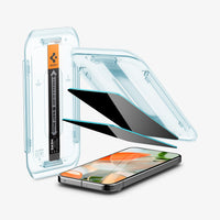 AGL09313 - GajPXL GLAS.tR EZ Fit Privacy Screen Protector showing the device, screen protectors, ez fit tray